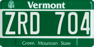 VT license plate ZRD704