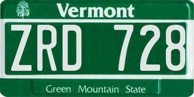 VT license plate ZRD728
