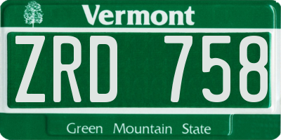 VT license plate ZRD758