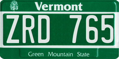 VT license plate ZRD765