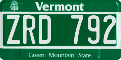 VT license plate ZRD792
