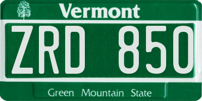VT license plate ZRD850