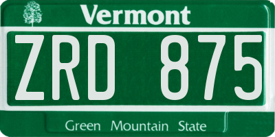 VT license plate ZRD875