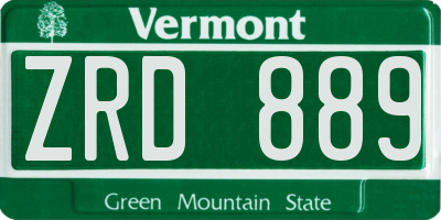 VT license plate ZRD889