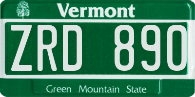 VT license plate ZRD890