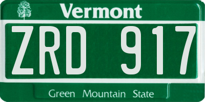 VT license plate ZRD917