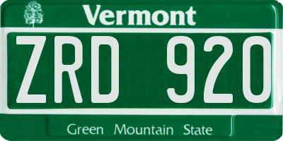 VT license plate ZRD920