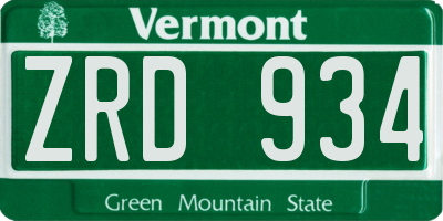 VT license plate ZRD934