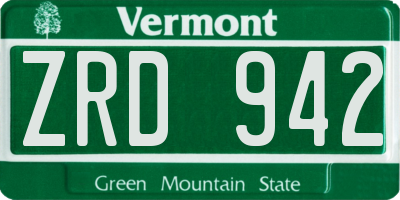 VT license plate ZRD942