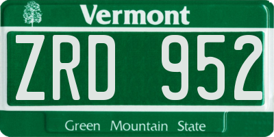 VT license plate ZRD952