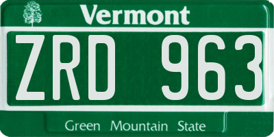 VT license plate ZRD963