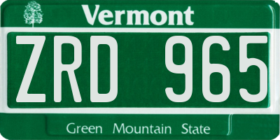 VT license plate ZRD965