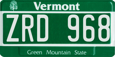 VT license plate ZRD968