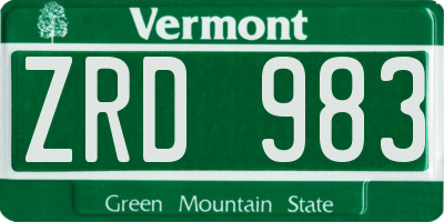 VT license plate ZRD983