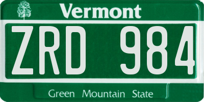 VT license plate ZRD984