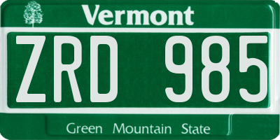 VT license plate ZRD985