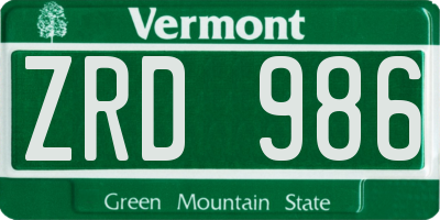 VT license plate ZRD986