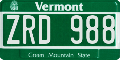 VT license plate ZRD988