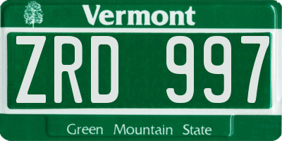 VT license plate ZRD997