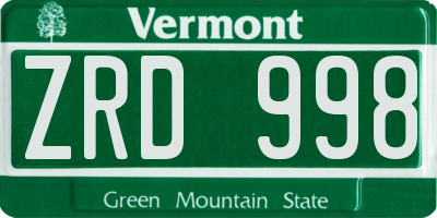 VT license plate ZRD998
