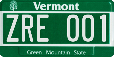 VT license plate ZRE001