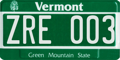 VT license plate ZRE003