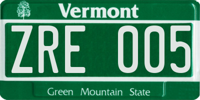 VT license plate ZRE005