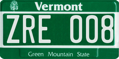 VT license plate ZRE008