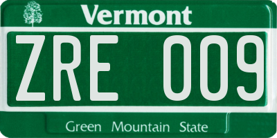 VT license plate ZRE009