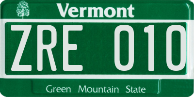 VT license plate ZRE010