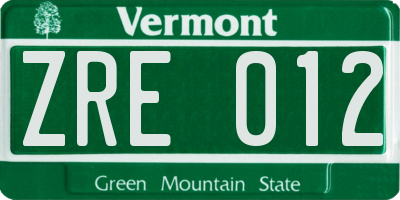 VT license plate ZRE012