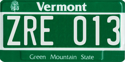 VT license plate ZRE013