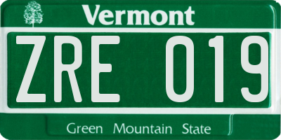 VT license plate ZRE019
