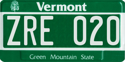VT license plate ZRE020