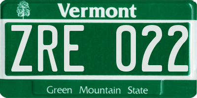 VT license plate ZRE022