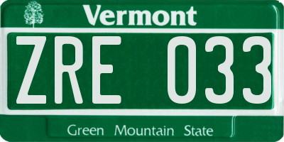 VT license plate ZRE033