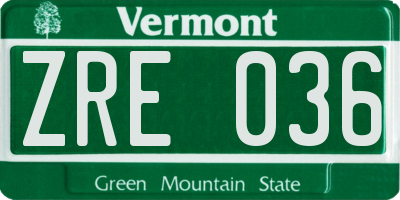 VT license plate ZRE036