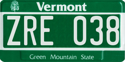 VT license plate ZRE038