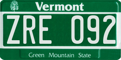 VT license plate ZRE092