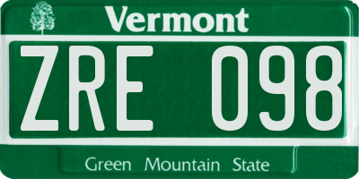 VT license plate ZRE098