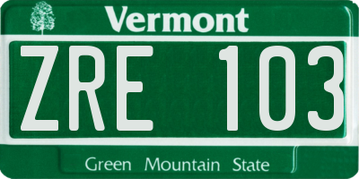 VT license plate ZRE103
