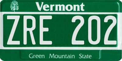 VT license plate ZRE202