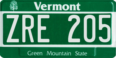 VT license plate ZRE205
