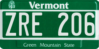 VT license plate ZRE206