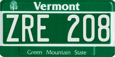 VT license plate ZRE208