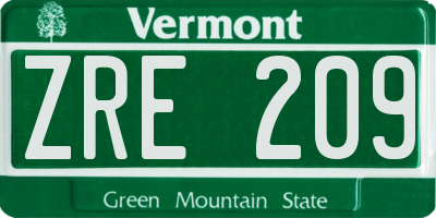 VT license plate ZRE209