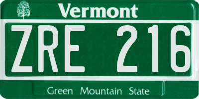 VT license plate ZRE216