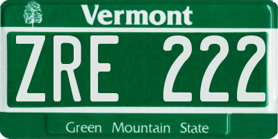 VT license plate ZRE222
