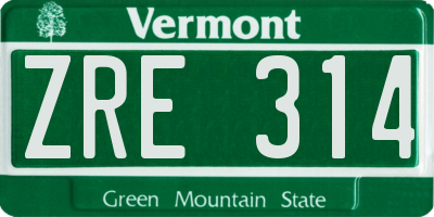VT license plate ZRE314