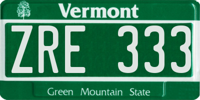 VT license plate ZRE333